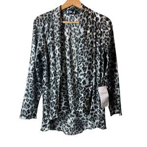 Lord and Taylor Patra Cheetah Print sheer cardigan silver size small‎
